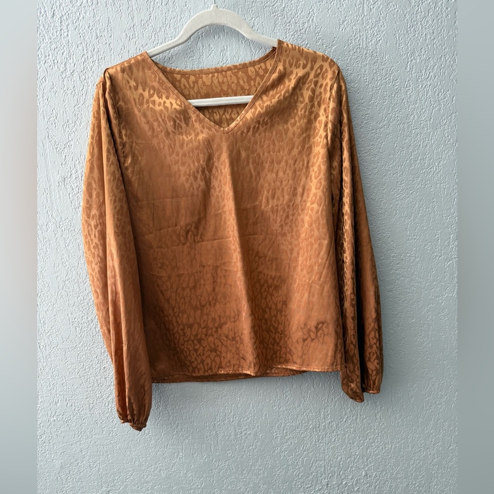 SHEIN Leopard Print Brown V-Neck Blouse